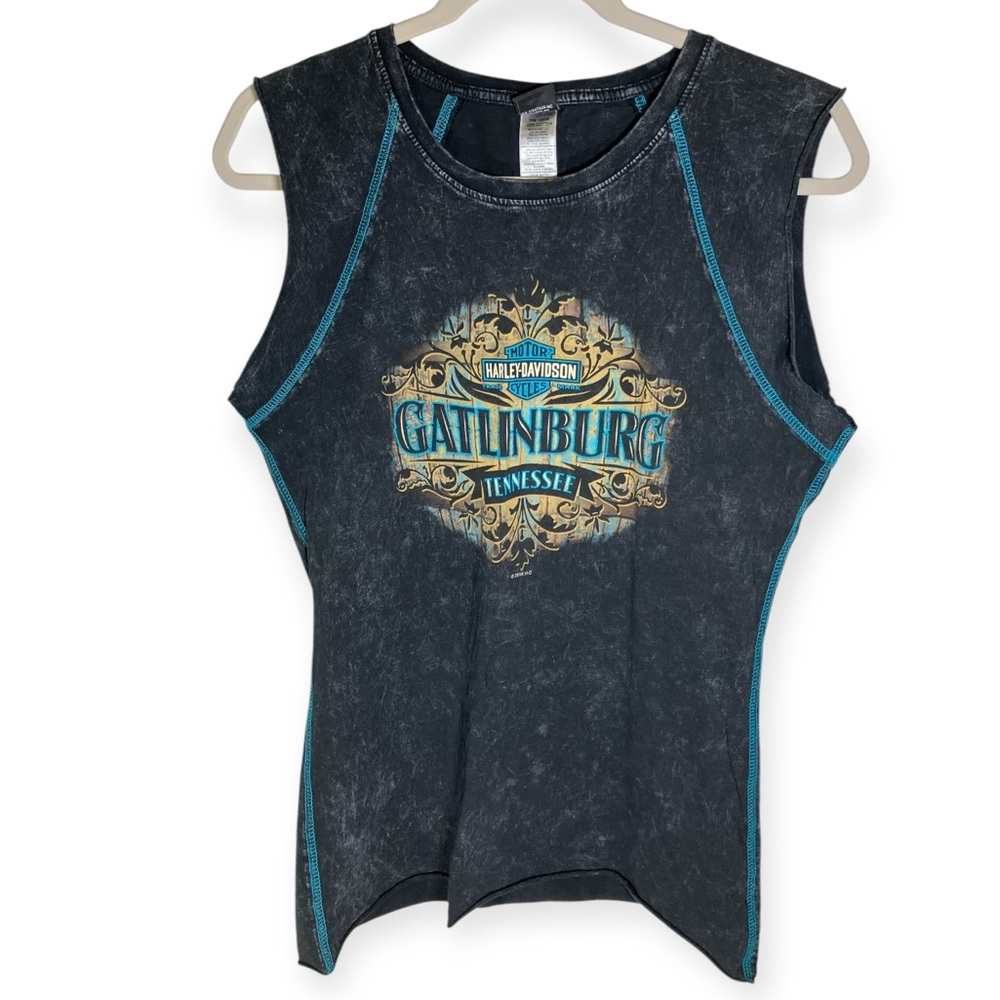 HARLEY DAVIDSON greyish turquoise biker tank l euc